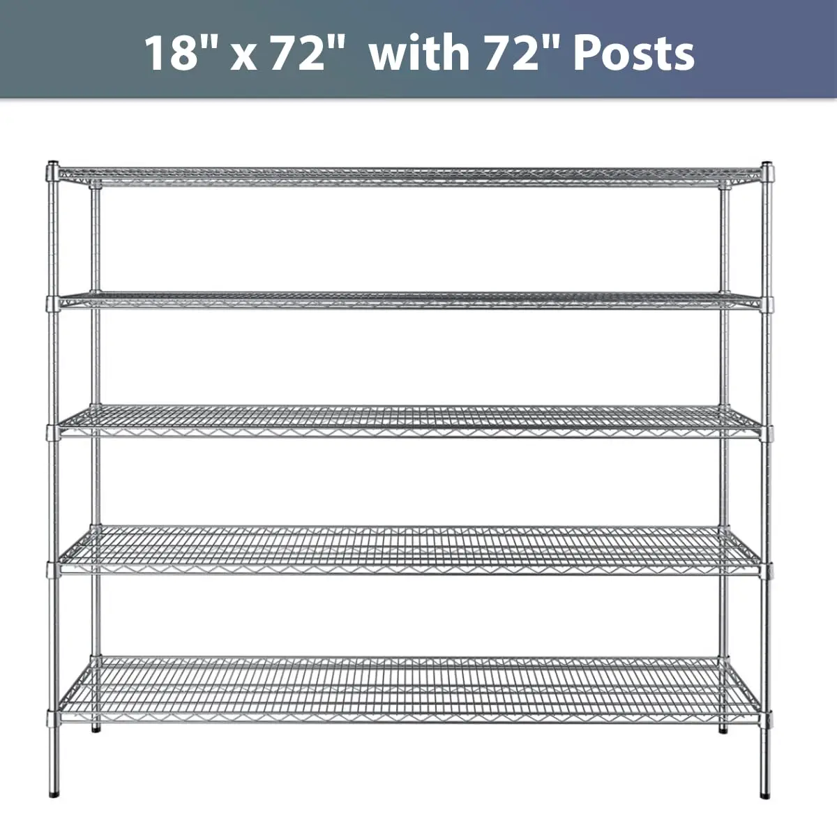 

Стеллаж для хранения 18 x 72 дюйма, хромированный, с 5 полками и стойками 72 дюйма, коммерческий, усиленный, проволочный, на заказ