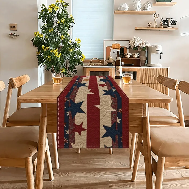 VIKAMA American Flag Quilted Star Table Runner, Patriotic Rectangular Dining Table Cover for 4th of July Party Decor