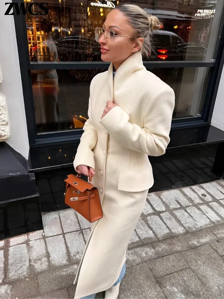 Waist Cinching Woolen Coats 2026 Autumn Winter New Lady Single-breasted Lapel Long Overcoat Women's High Street Outwear
