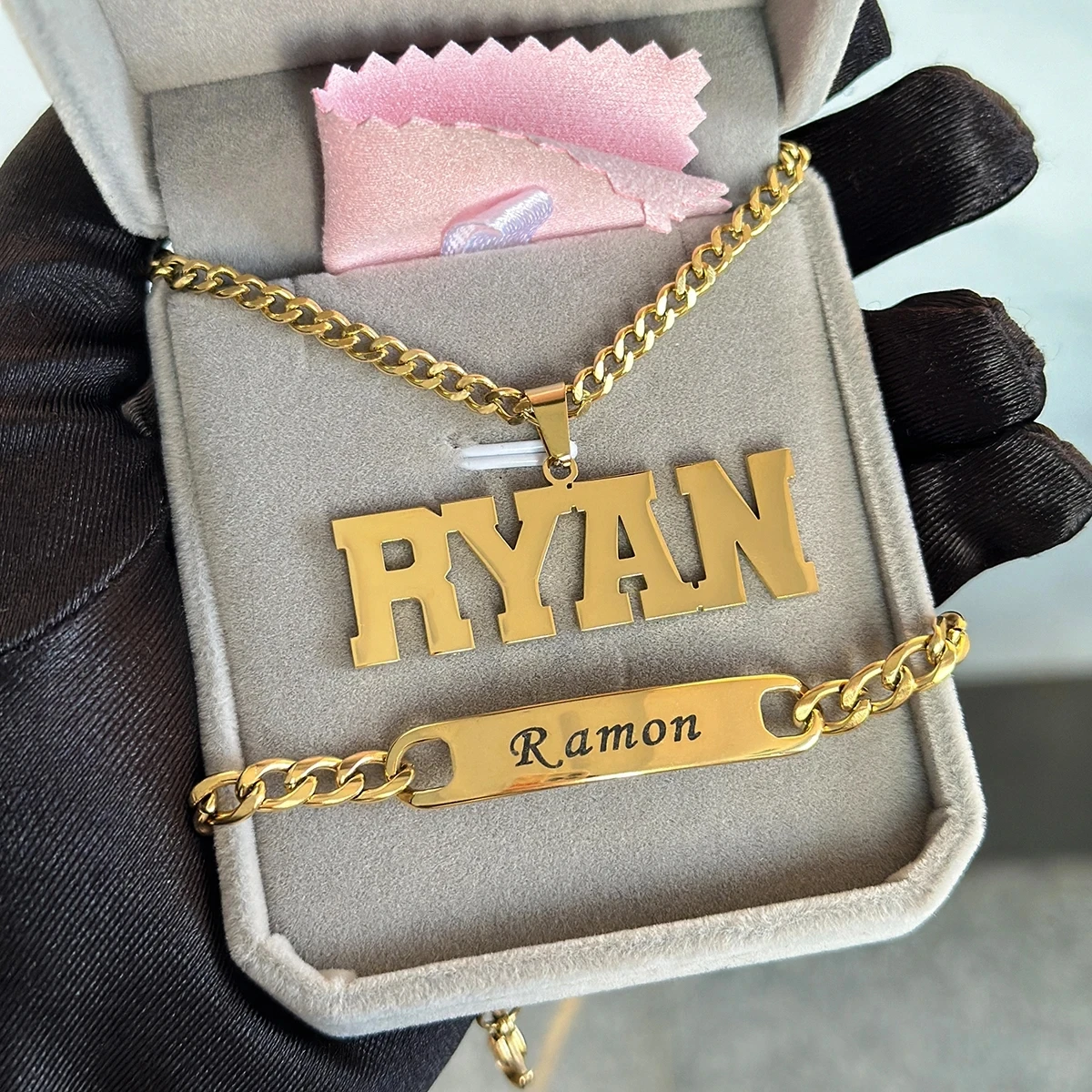 

Customized Name Necklace Bracelet Punk Jewelry Sets for Men Women Lovers Stainless Steel Personlized Set 4mm Cuban Chain Gift