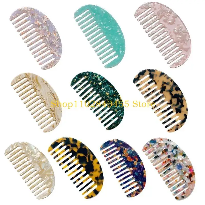 49MC French Wide Tooth Pocket Hair Comb Marble Leopard Pattern Acetate Anti-Static Detangling Hairbrush Hairdressing Tool