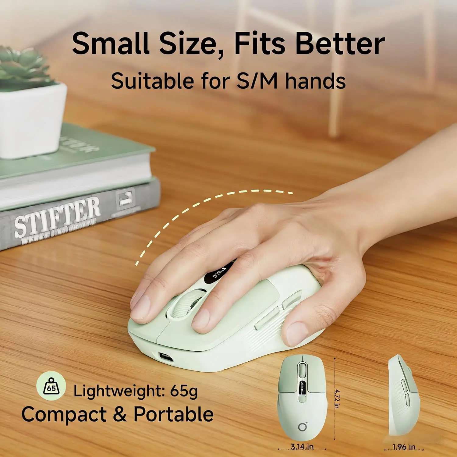 Wireless Bluetooth Mouse with Visible Battery & DPI Screen, Multi-Device BT & 2.4G Computer Mouse, 500 mAh Rechargeable, 1600DPI, Silent Portable Optical Mice for Laptop, PC, Mac, iPad