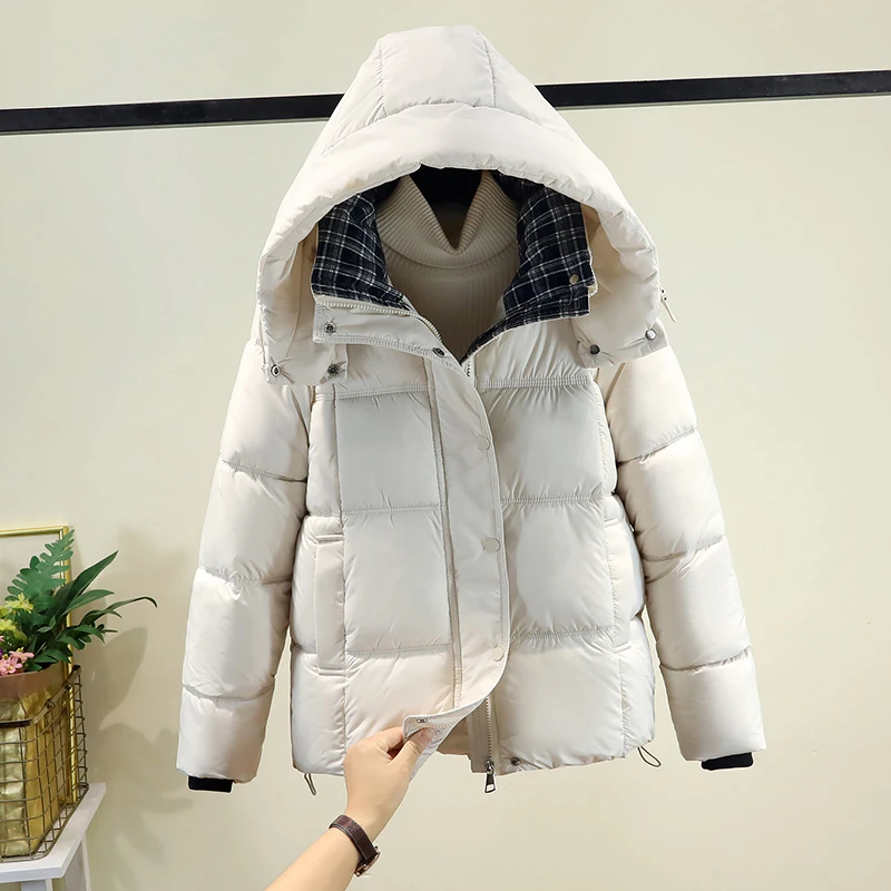 المرأة أسفل القطن Jaet الشتاء Thi الدافئة ort Sle Faionable معطف لطيف مقنعين سستة إغلاق اللون الكورية Sle #1