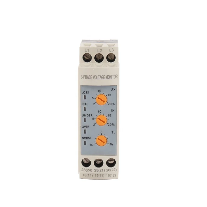 JVRD-380W Din السكك الحديدية جبل قابل للتعديل الجهد الزائد الجهد المنخفض رصد التتابع 3 المرحلة الجهد حامي