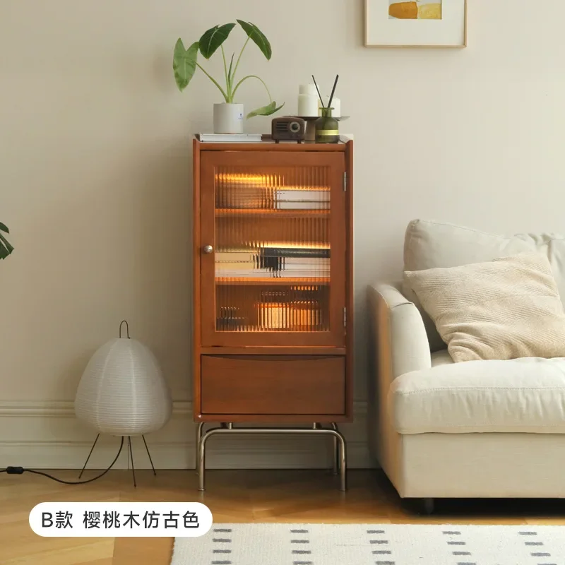 Solid wood bookcase living room sofa stainless steel storage bookshelf study simple display storage side cabinet