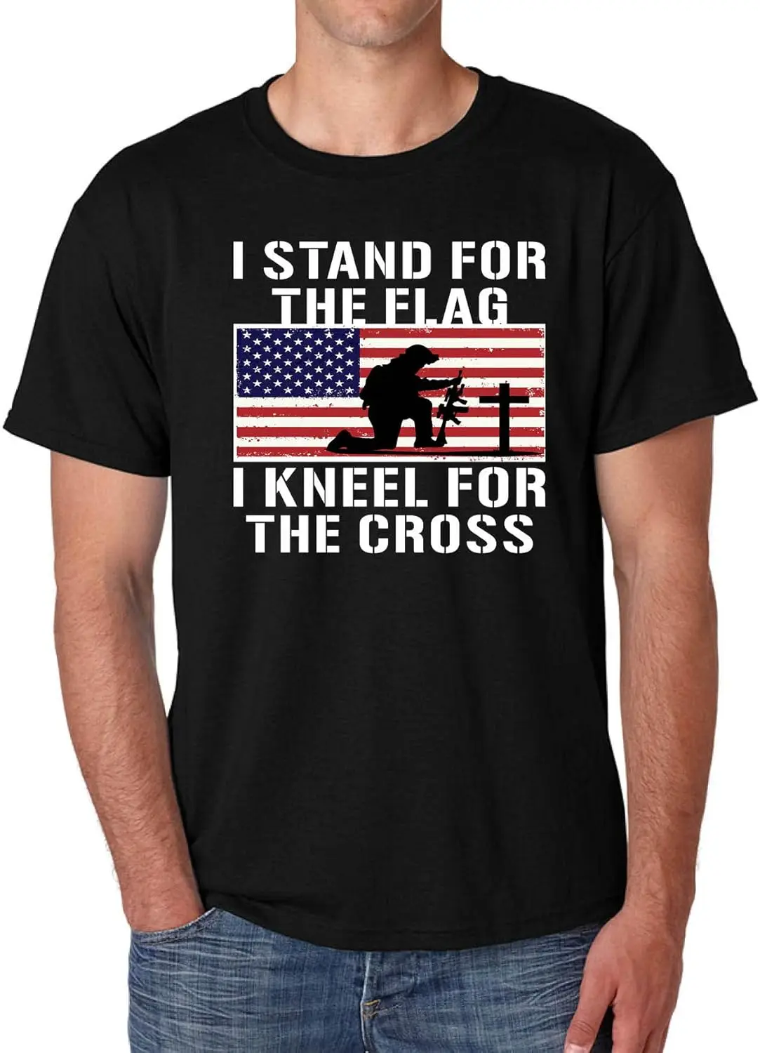 ALLNTRENDS Men's T Shirt Stand for The Flag Kneel for The Cross USA Christian