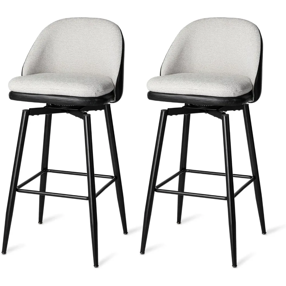 Swivel Bar Stools Set of 2, 40.25”Upholstered Two-Tone Color Fabric Leatherette Barstools, Mid-Century Dining Chairs Metal Legs