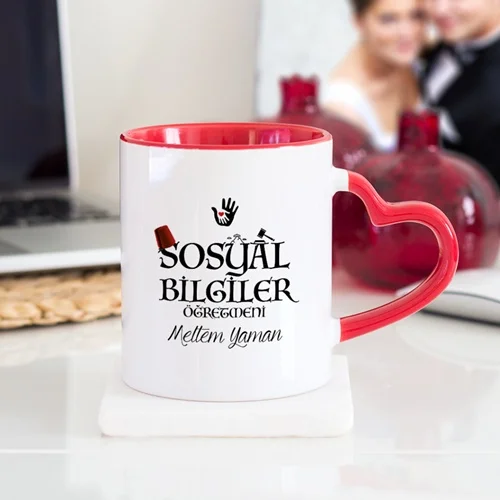 Personalized social information teacher heart mug cup-red