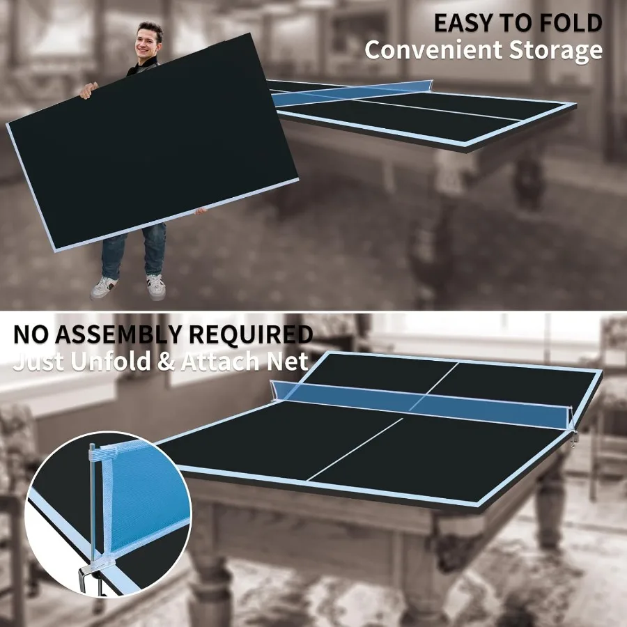 7/8/9ft Mid-Size Ping Pong Conversion Top with Net Set for Billiard and Pool Tables - Regulation Top Converts Billiards into Pi
