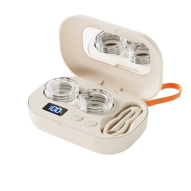 Portable Ultrasonic Contact Lens Cleaner 4-Timer Fully Automatic Rechargeable Electric Contact Lens Cleaning Machine Box