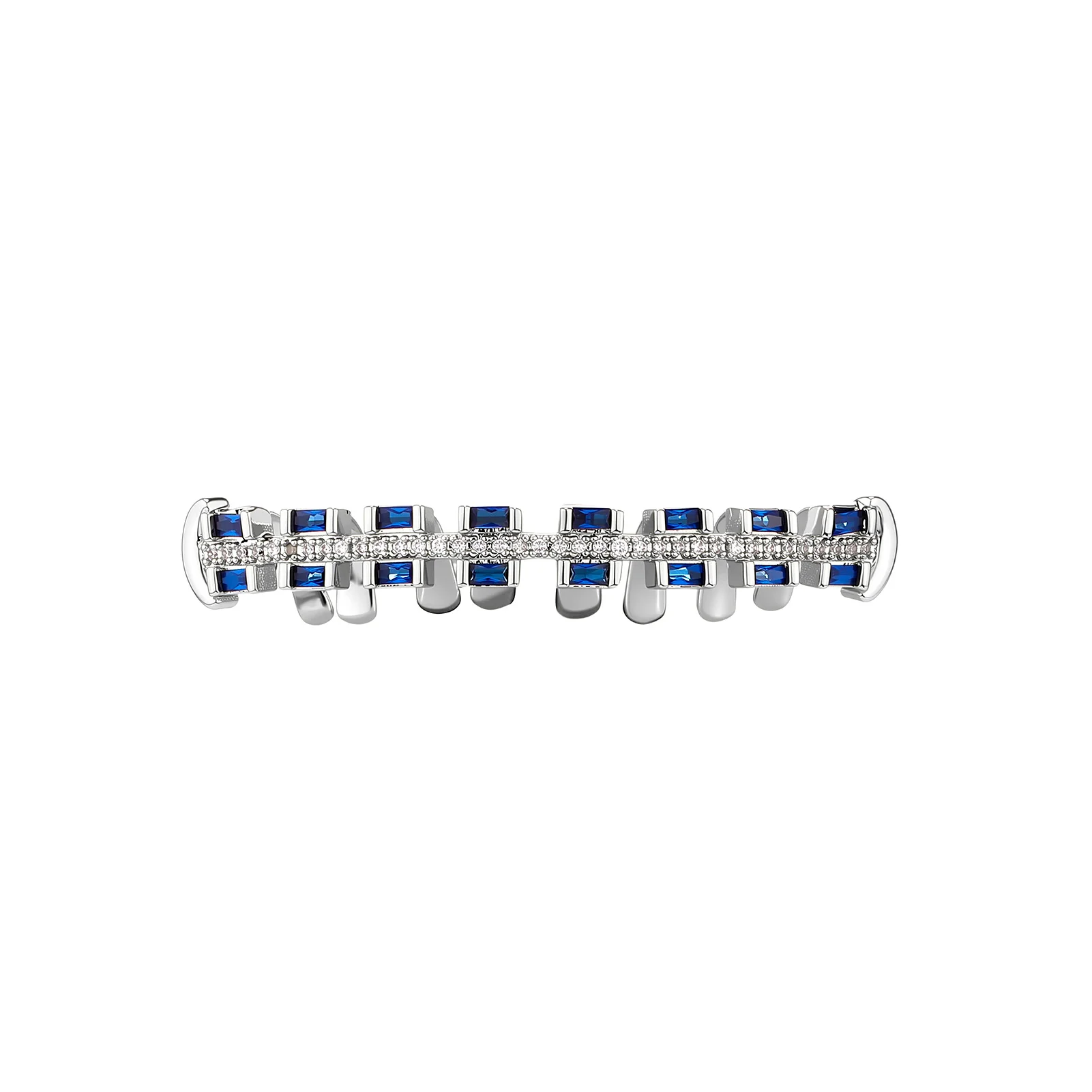 JINAO Hip-Hop Iced Blue Baguette CZ Stein 8 Zähne Rob Grillz Set für Herren & Damen – Glänzende quadratische Grillz für Ober- & Unterkiefer – Punk Rapper Geschenk – Detail 9