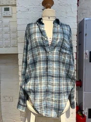 Blue Plaid Loose Long Sleeve T-Shirts Autumn Lapel Pocket Single Breasted Cotton Blouse Tops Casual Sweet Preppy Style Tees Y2k