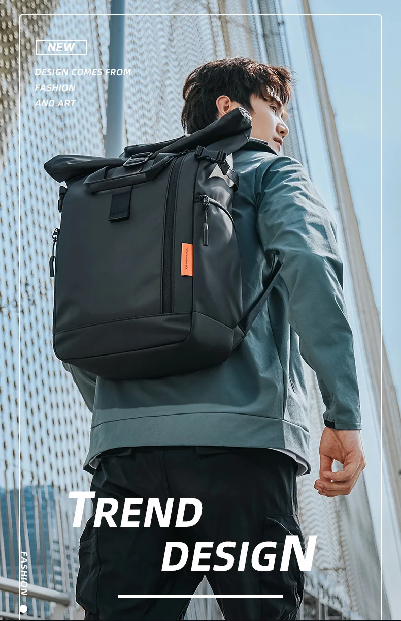 TANGCOOL Gentleman Roll-Top-Rucksack, großes Fassungsvermögen, leicht, wasserdicht, mit mehreren Fächern, für Geschäftsreisen, Laptop-Tasche – Detail 1