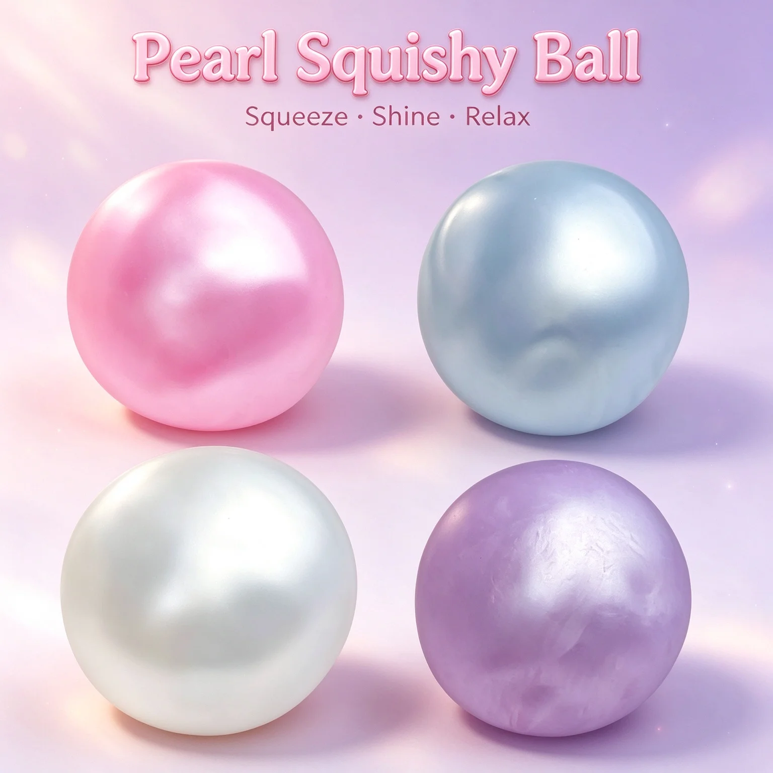 Moldable Pearl Squishy Ball | Slow Rising Sensory Stress Ball | Coconut Oil Squeeze Fidget Toy, 4 Colors Available