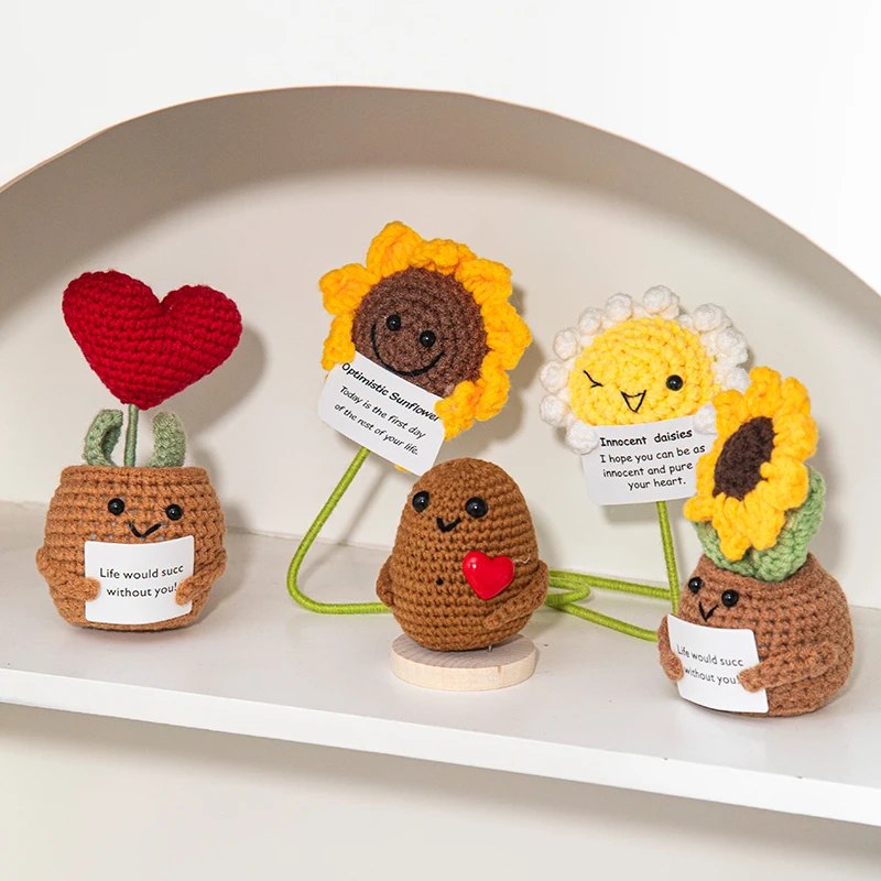 Positive Crochet Ornament Desk Accessories DIY Handmade Weaving Sunflower Keychain Pendant Valentine's Day Love Potato Gift