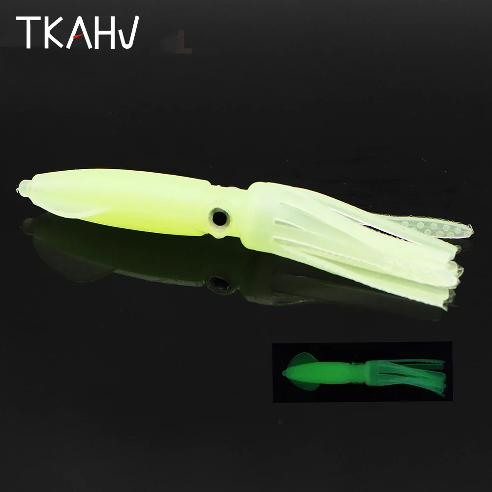 TKAHV 5 PCS 10cm 9g Octopus Squid Skirt Trolling Jig Soft Fishing Lure Glow Rubber Shad Worm Swimbait Silicone Artificial Bait