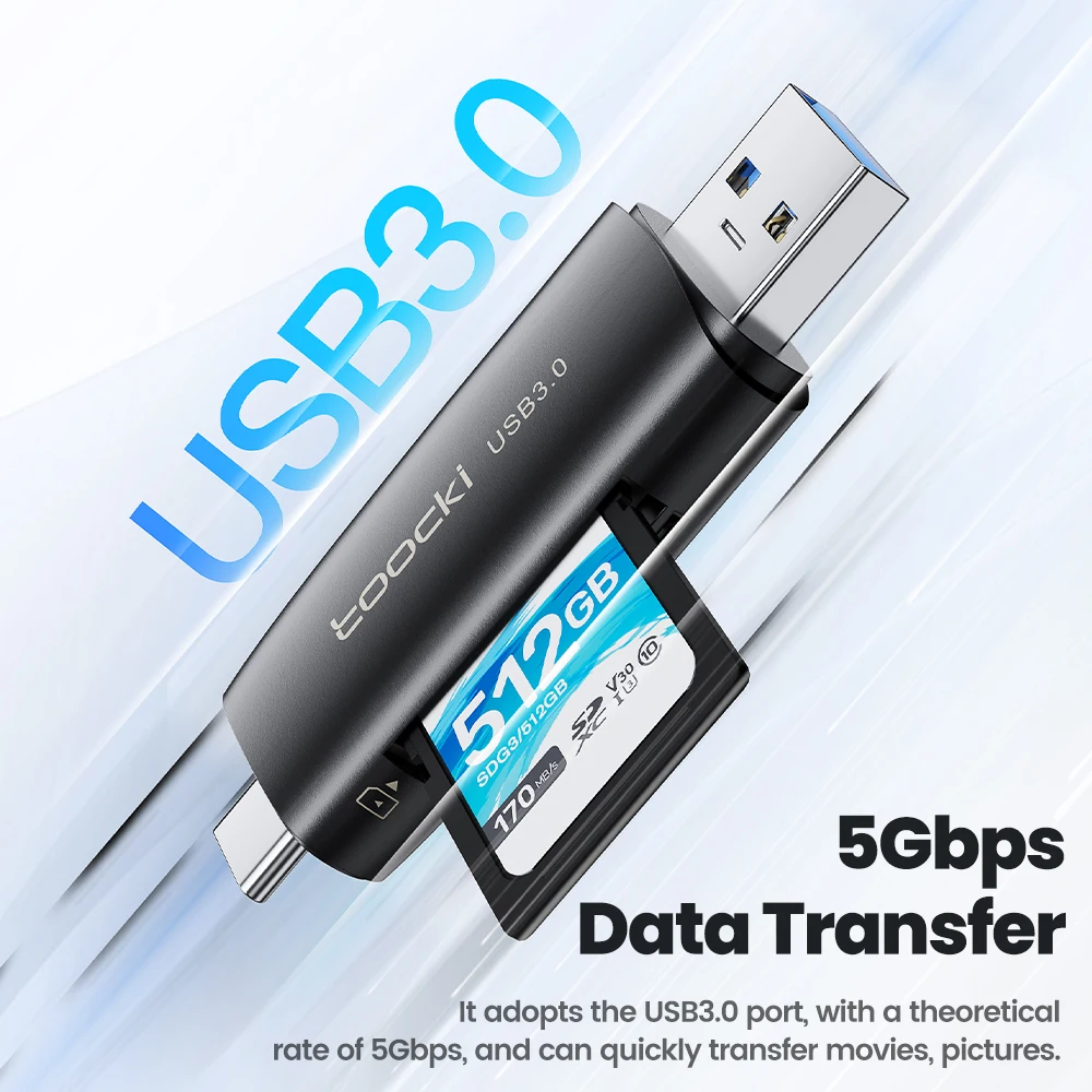 Toocki เครื่องอ่านบัตร usbc & USB3.0เป็น SD Micro SD TF อะแดปเตอร์การ์ดหน่วยความจำสำหรับ MacBook Linux PC อุปกรณ์เสริมแล็ปท็อป tf/sd การ์ด