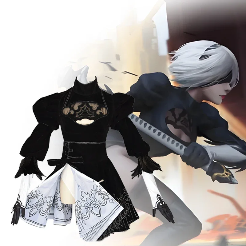 ZA01 Anime No. 2 Type 2B Cosplay Costume Game YoRHa NieR JK Uniform Automata 2B Dress NieR Eyemask Gloves Stocks Halloween PZa0@