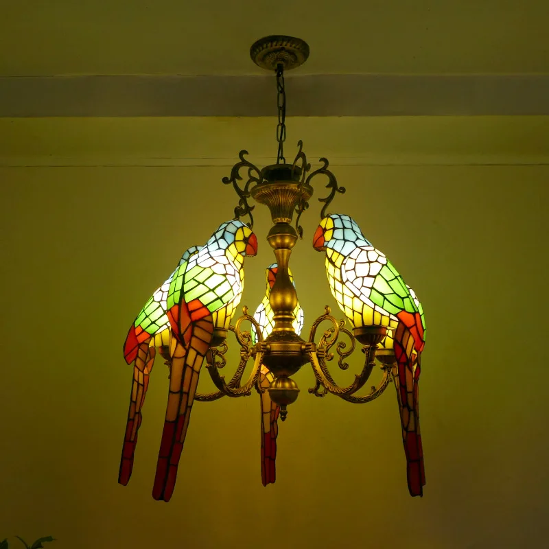 Modern Art Colored Glass Parrot LED Pendant Lights Villa Living Room Background Hotel Lobby Luxury Home Decor Ceiling Chandelier