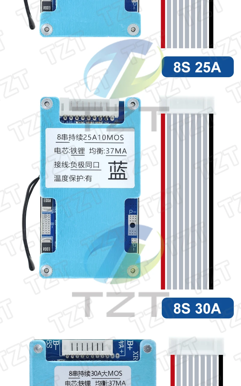 TZT BMS 8S 24V 15A 20A 25A 30A 40A LiFePo4 Batterie-Ladeschutzplatine mit Balancing und NTC-Temperaturschutz (gemeinsam) – Detail 7