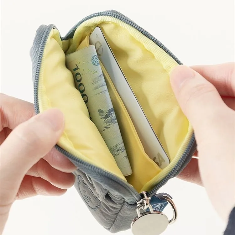 Adorable Cotton Zipper Card Holder  Portable Storage Wallet for Bank Cards Personal Documents Cute  Pure Color Design