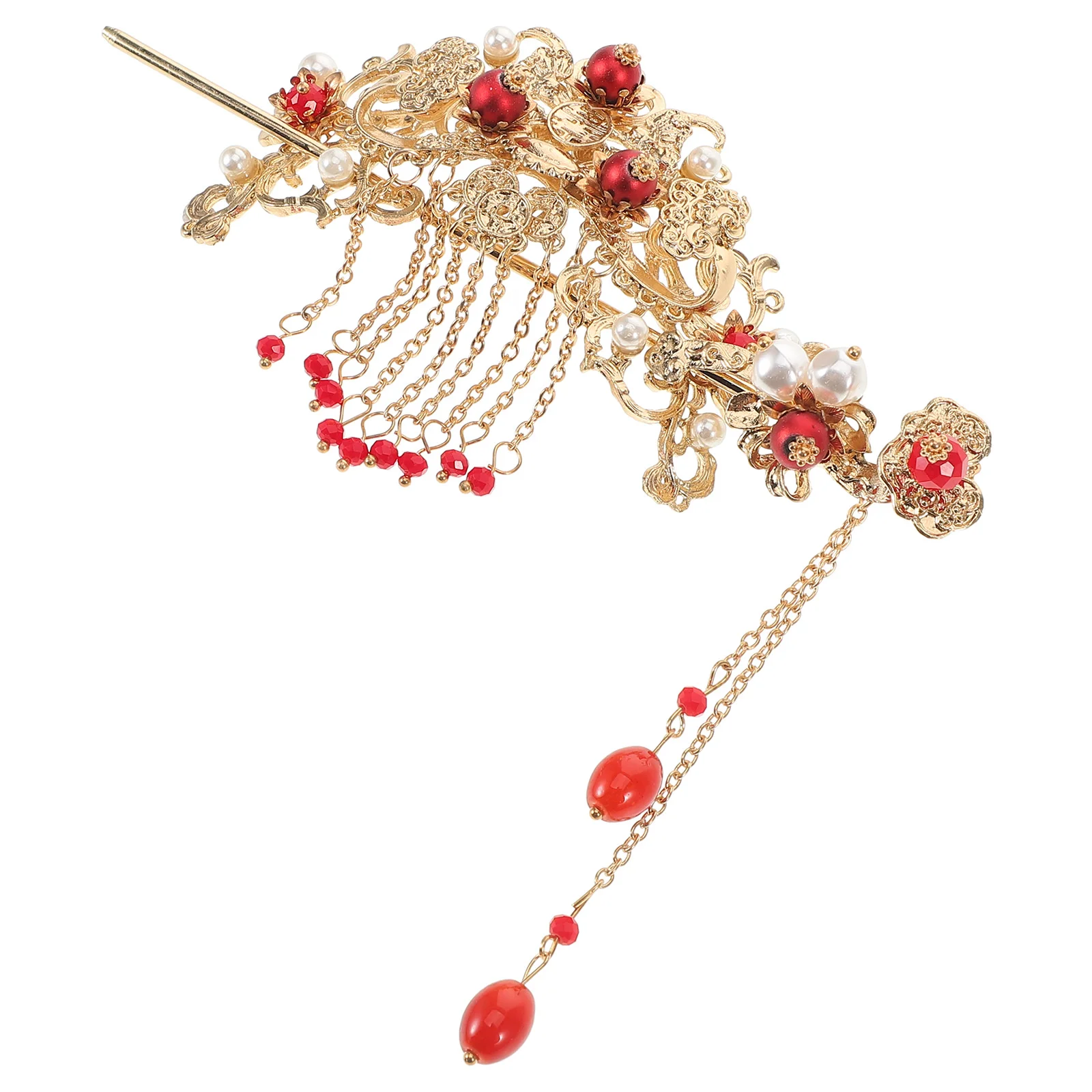 

2 Pcs Wedding Hair Accessories Tassel Clip Chinese Women Sticks Comb Forks Red Pin Classical Clips Bride