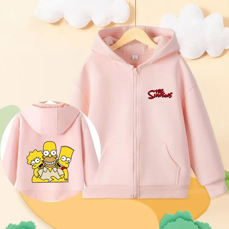 The Simpsons Anime Children\'s Hoodie Zipper Hoodie Casual Fashion Top Coat for Boys and Girls