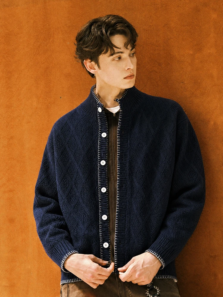 Matcha Story Color Block Open Cardigan Sweater Men Women Autumn New Knitted Outerwear Trendy Neutral Style Polyester Fiber