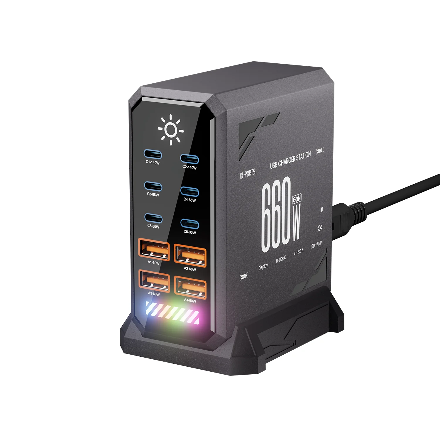 660W GaN USB C-laadstation 10-poorts snellader Type C PD3.1 PD3.0 PPS snellader voor Macbook Pro iPad iPhone 16 Samsung