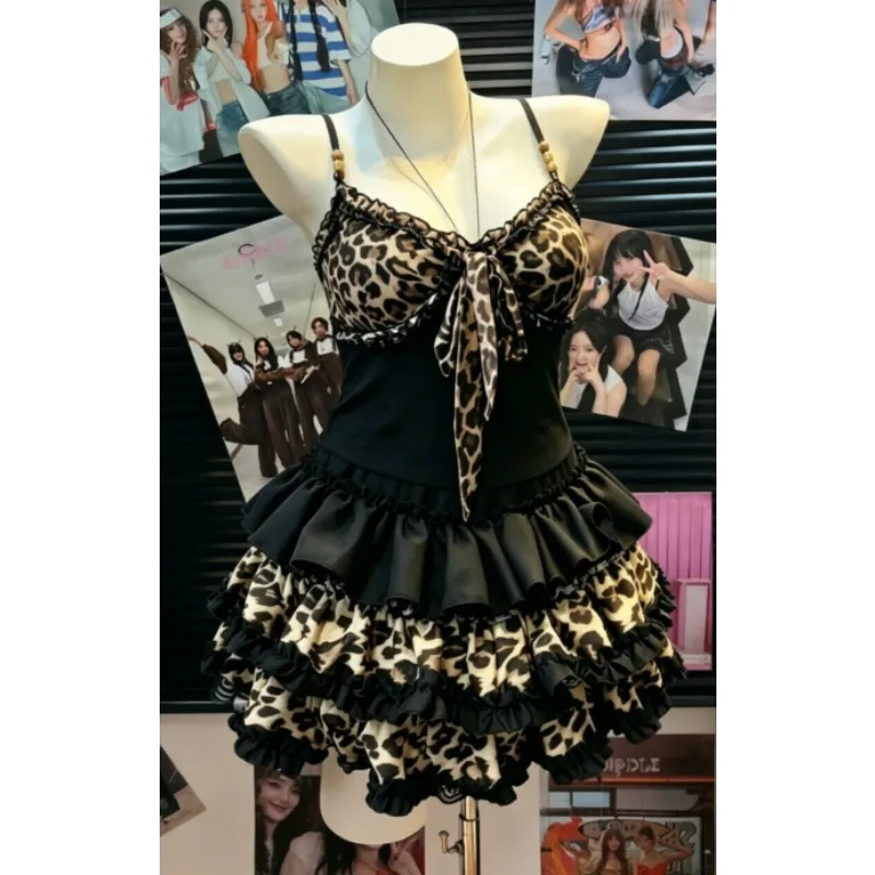 American Vintage Punk Gothic Leopard Print 2 Piece Suits Women Subculture Piano Top + Skirt Retro Harajuku Y2k Casual Outfits view 6