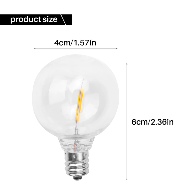 3 buah G40 Led bola lampu pengganti, E12 dasar sekrup tahan pecah LED bola lampu dunia untuk lampu tali surya hangat putih