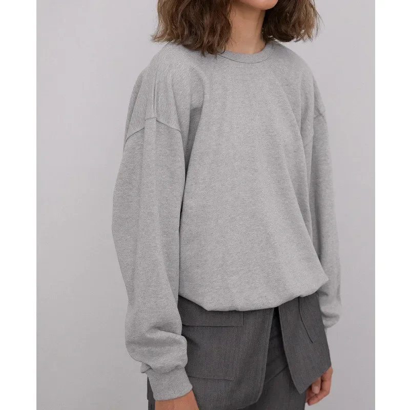 Round Neck Sexy Grey Chain Loose Gray Backless Sports Long-sleeved T-shirt Mujer Women's Top Spring and Autumn 2021 New Fashion