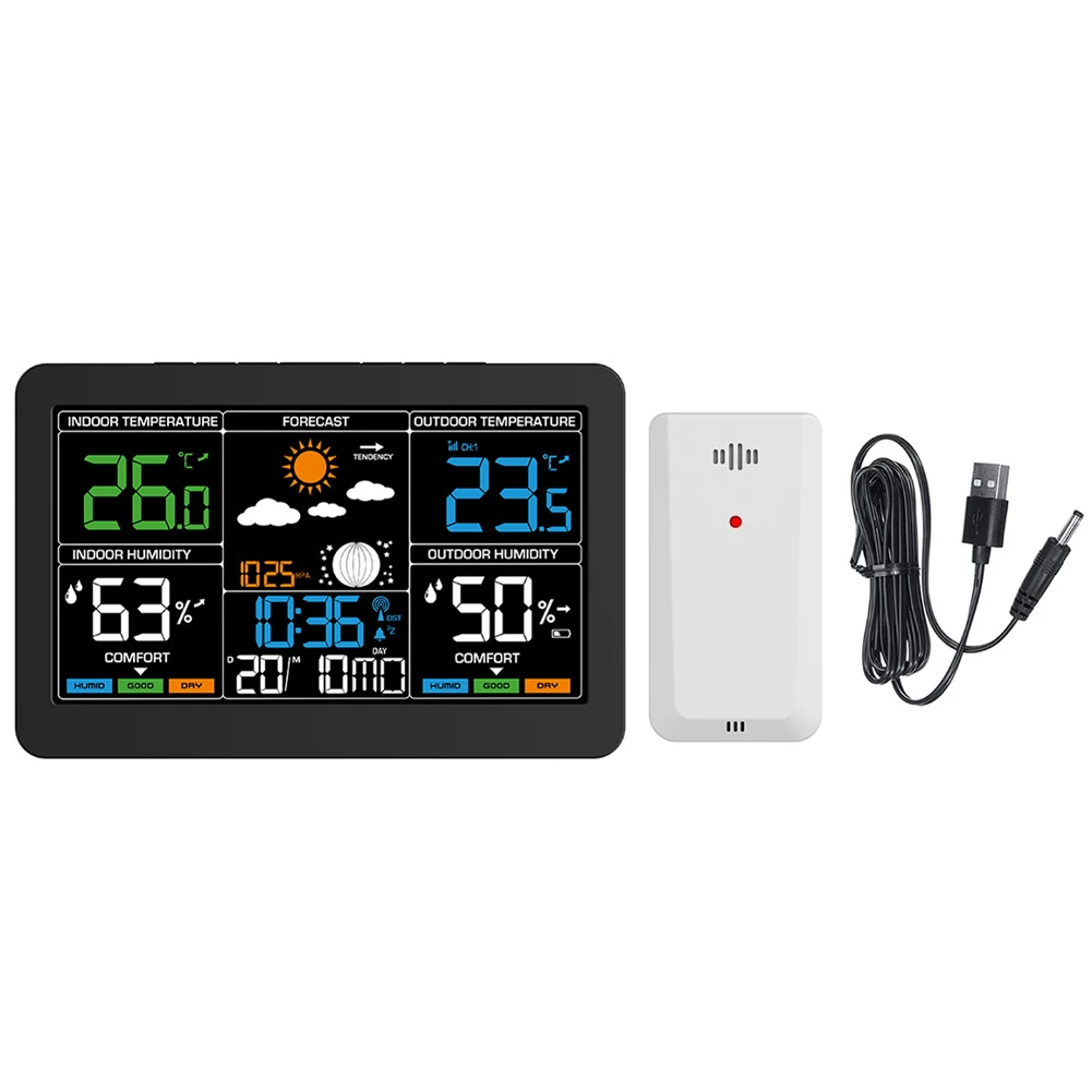 Digital Weather Station with Large 7.6 Inch LCD Display for Indoor and Outdoor Temperature and Humidity Monitoring