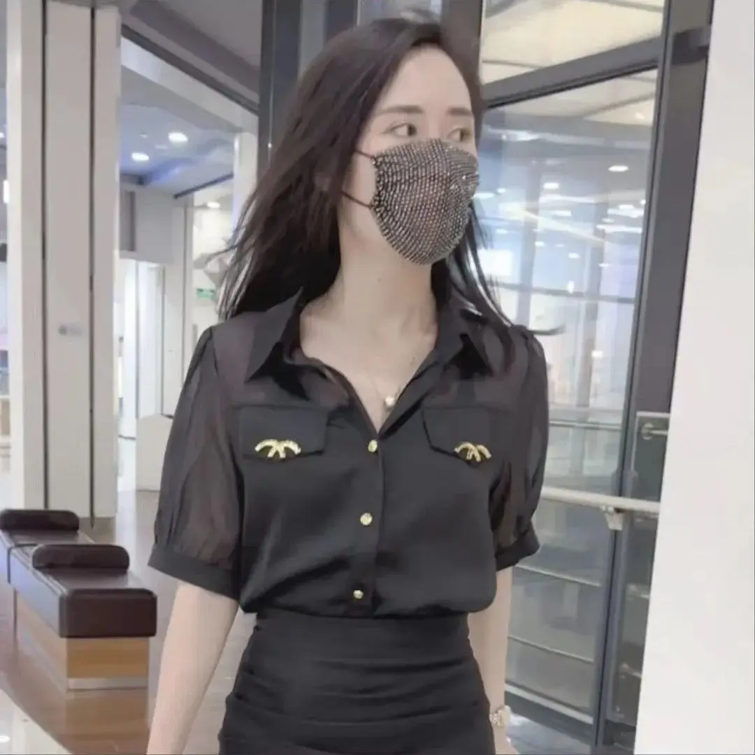 

Summer New Collar Bubble Sleeve Chiffon Shirt Women Design Sensation Anti Aging Versatile Fashionable Top