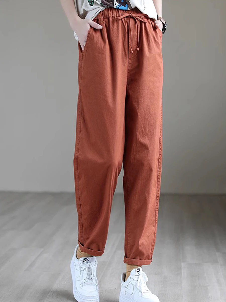 Plus Size Damen-Haremshose mit elastischer Taille, vielseitig, lässig, hohe Taille, lange Hose, Pendeln, Herbstkollektion