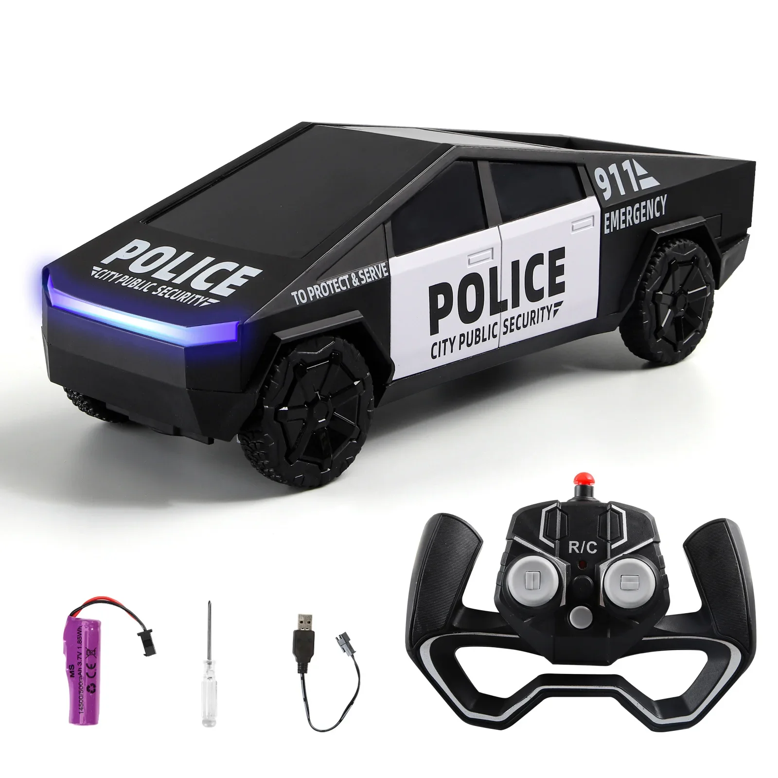 Juguetes Cybertruck todoterreno, camioneta de policía 911, modelo de coche fundido a presión de aleación de la patrulla de la ciudad, Gt, juguetes para niños