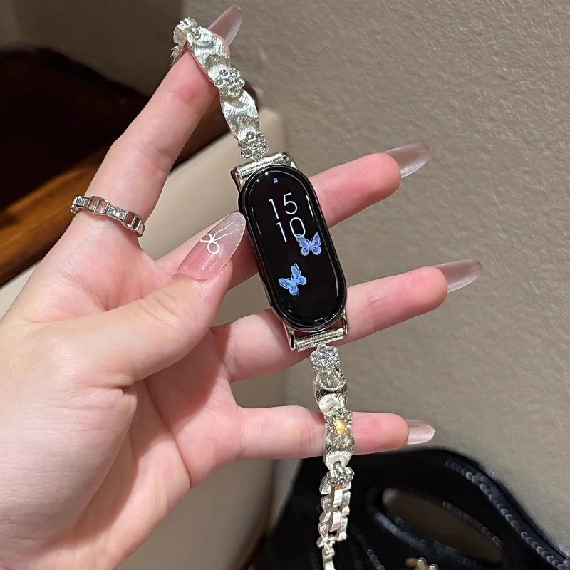 

Strap silk flower metal suitable Xiaomi Band 8Pro/9Pro，For Mi band 3/4/5/6/7，8/8NFC/9/9NFC/10/10NFC，For Redmi Watch5/4/6