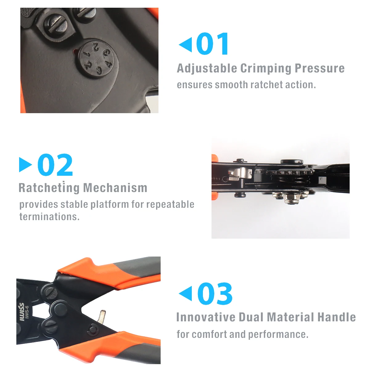 أداة مكشكشة طرفية غير معزولة من iCrimp، أداة تجعيد الأسلاك السقاطة IWS-6 لموصل المؤخرة النحاسية، موصلات أسلاك لصق #5