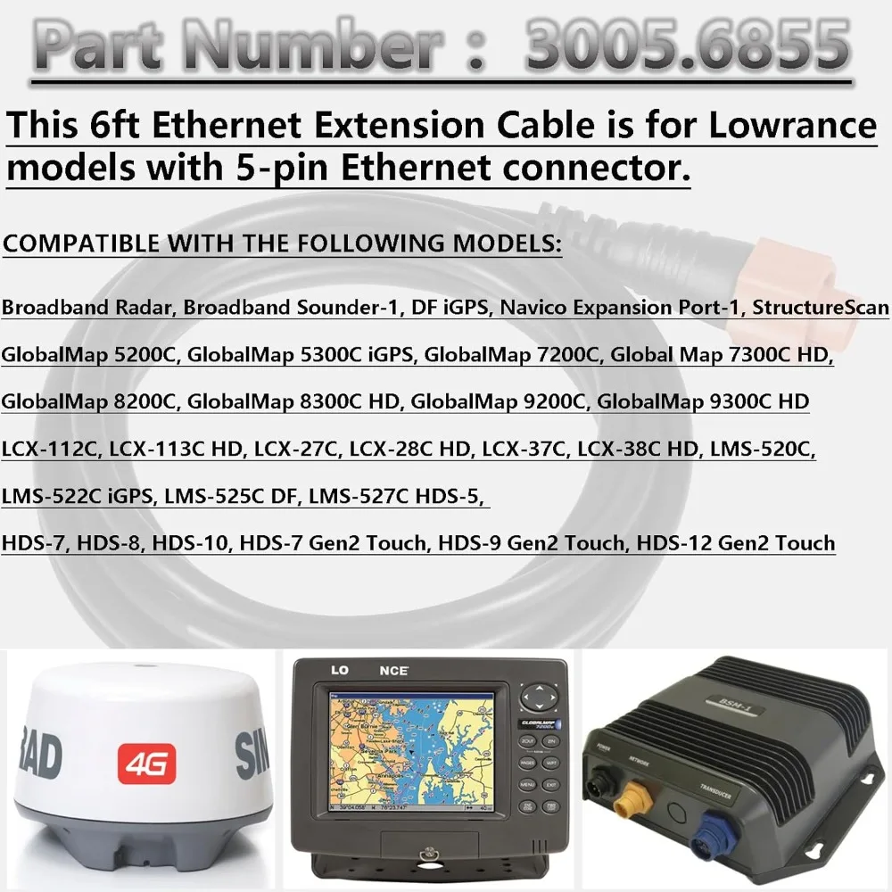 000-0127-51 Part for Lowrance 6Ft/1.8M Ethernet Crossover Cable with 5 Pin Yellow Plugs , High-Speed, Plug and Play, Waterproof