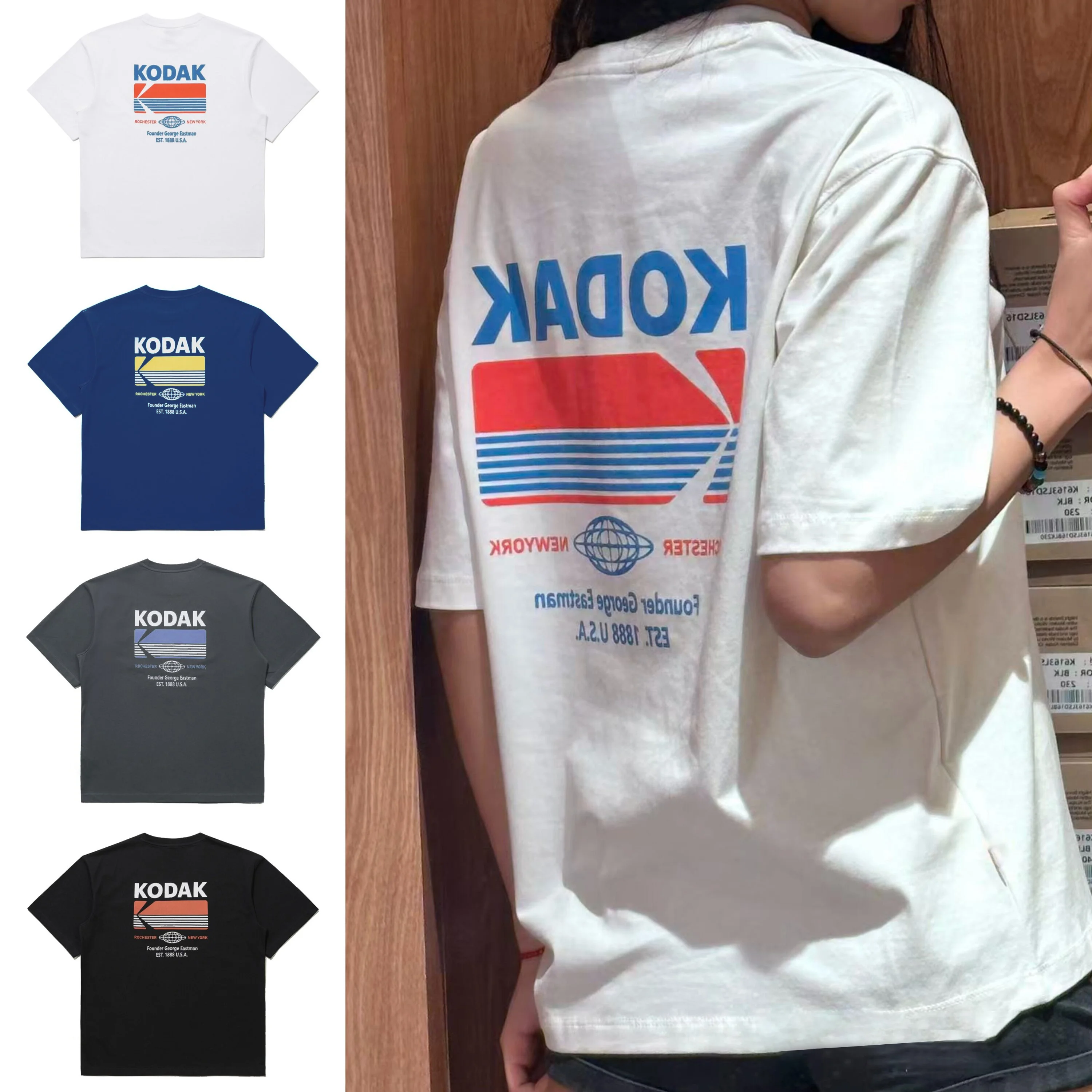 KODAK Spring/Summer 2026 New Versatile Print T-Shirt Unisex Crew Neck Short-sleeved Retro Street Y2K Casual Fashion Tops Cloths