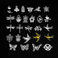 40pcs 27 Style Butterfly Bee Dragonfly Owl Bird Insect Charms Pendant For DIY Jewelry Making Accessories Wholesale Bulk Items