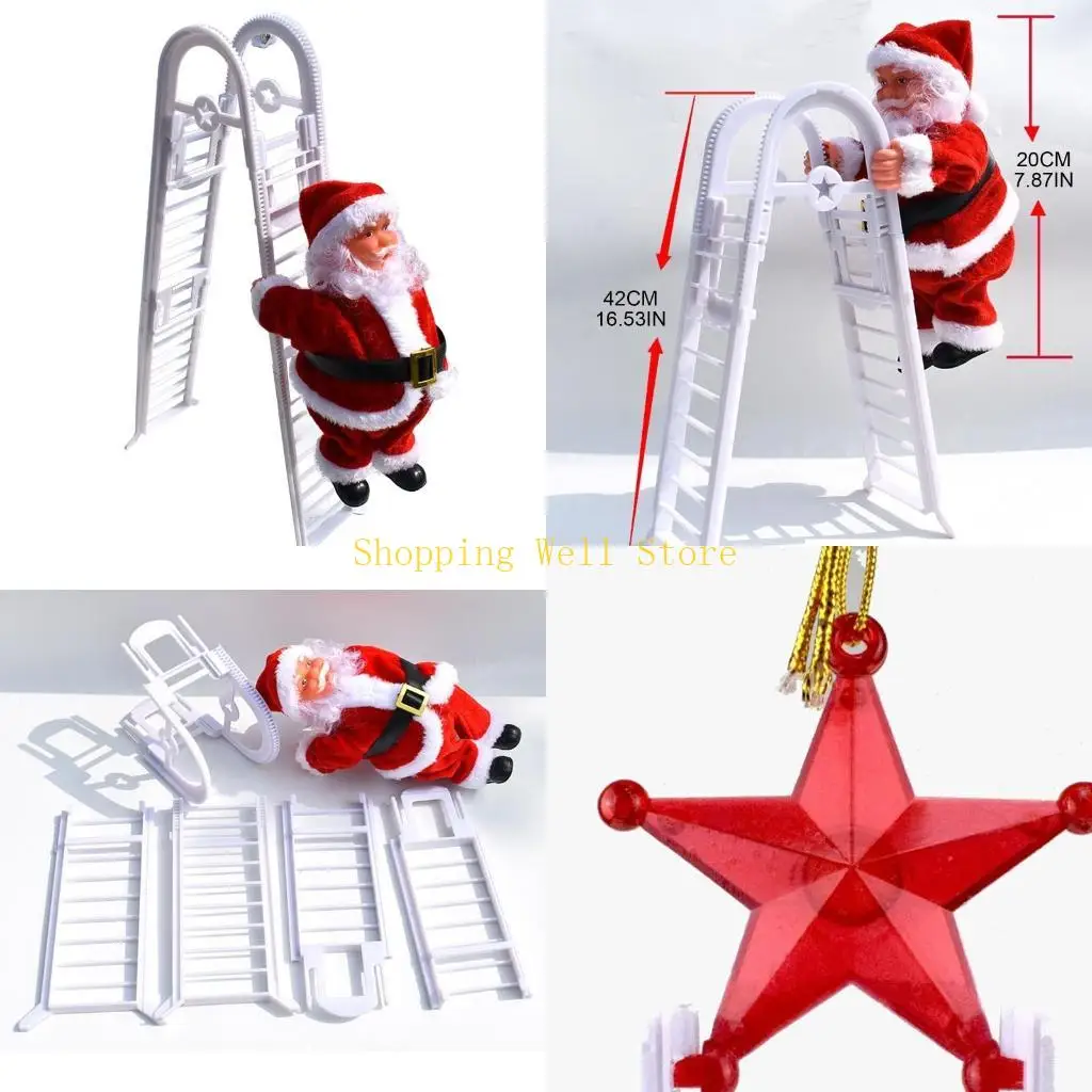KX4B Santa Climbing Ladder Electric Santa Doll Christmas Tree Hanging