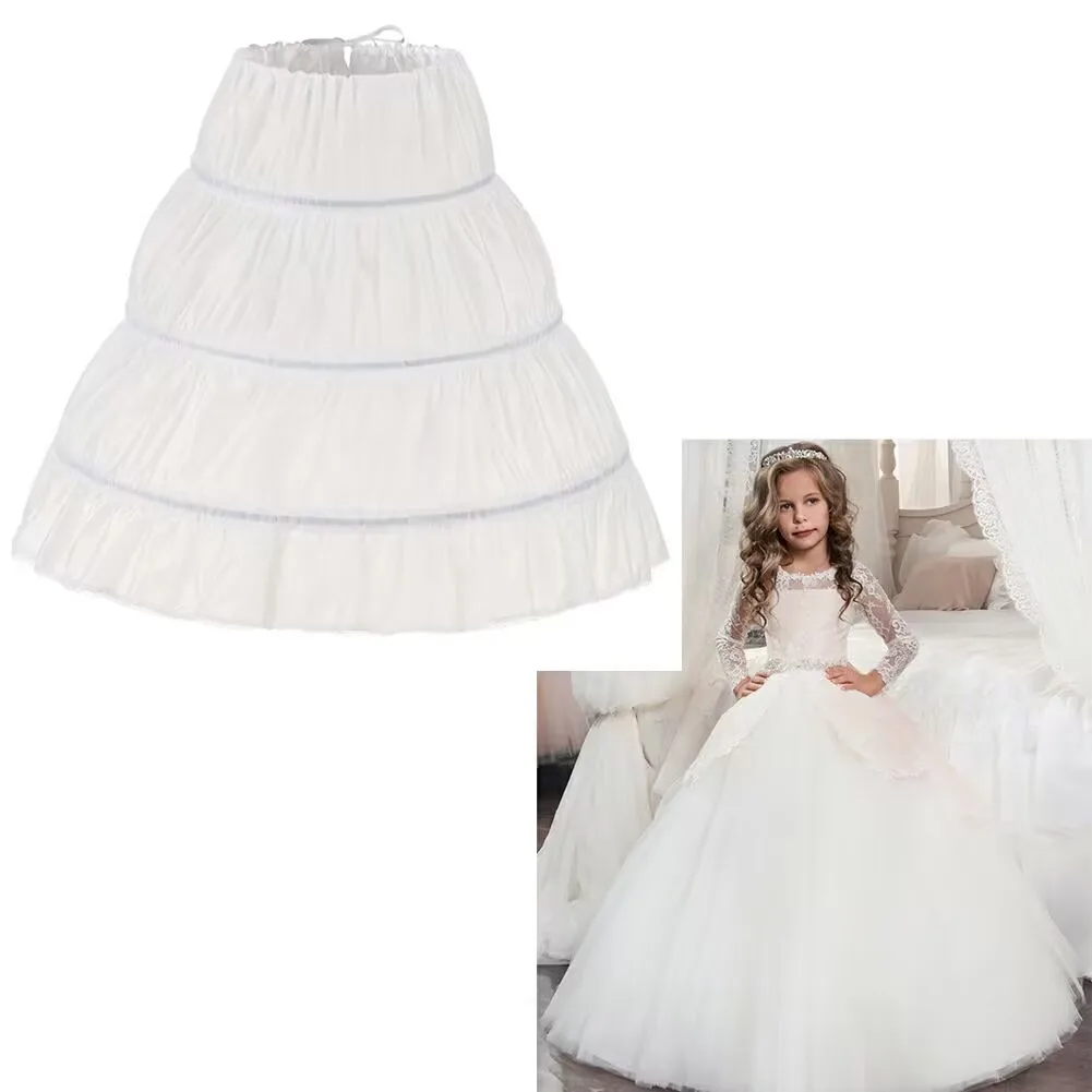 Wit Kind Petticoat A-Lijn 3 Hoepels Één Laag Kids Crinoline Kant Rand Bloemenmeisje Jurk Onderrok Elastische Taille Voor Kinderen