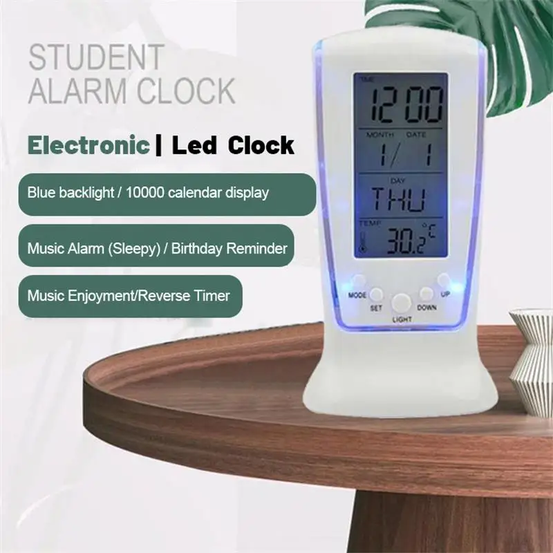 1Pcs White 510 Mini Small Alarm Clock Led Luminous Music Alarm Mute Lazy Electronic Clock with Temperature Alarm Clock