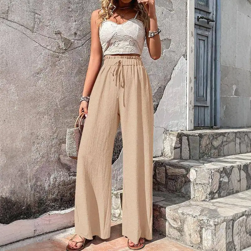 Pantaloni casual a gamba larga Faionable da donna, vestibilità ampia, modello a bolle, in poliestere, collezione autunnale, comodi pantaloni casual