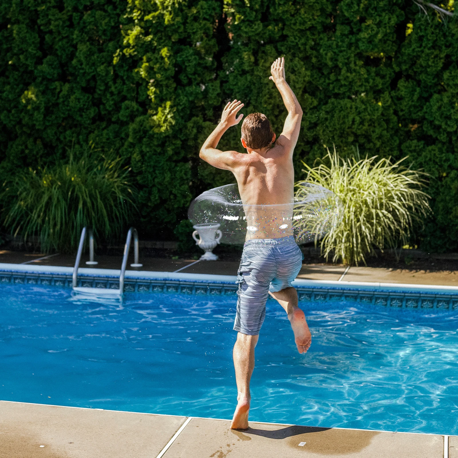 

Transparent Glitter Inflatable Swim Ring Large Size Lightweight Easy Inflate Floating Ring Pool Party Swimming Tube