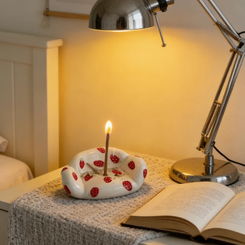 

Creative Ceramic Hand Painted Strawberry Aromatherapy Ornament Niche Cartoon Style Incense Holder Cute Sofa Decoration for Home