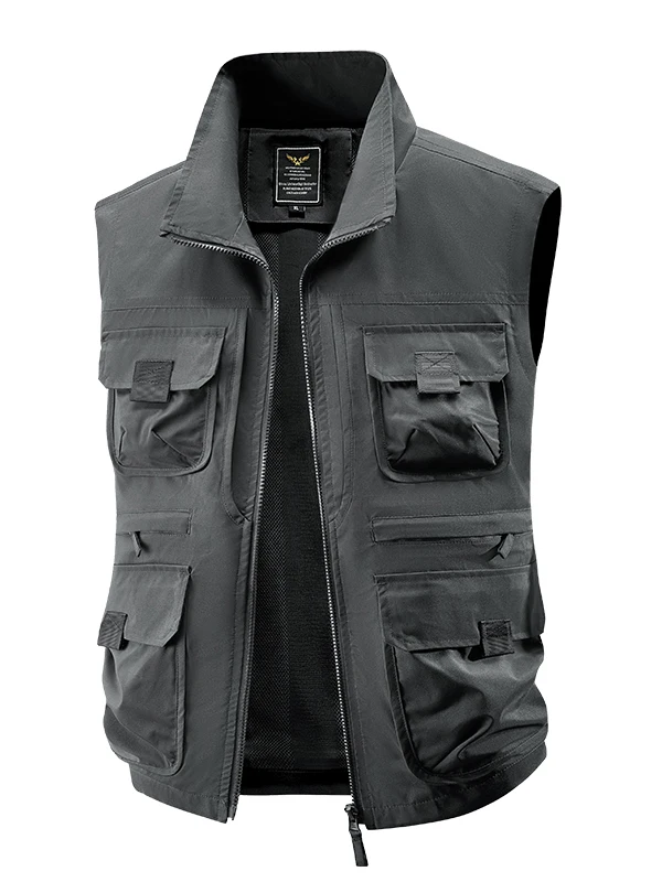 

Новая мужская уличная жилетка свободного кроя 2025 года, с множеством карманов, без рукавов, молодежная повседневная рабочая одежда из полиэфирного волокна, осенний сезон, стандартная длина