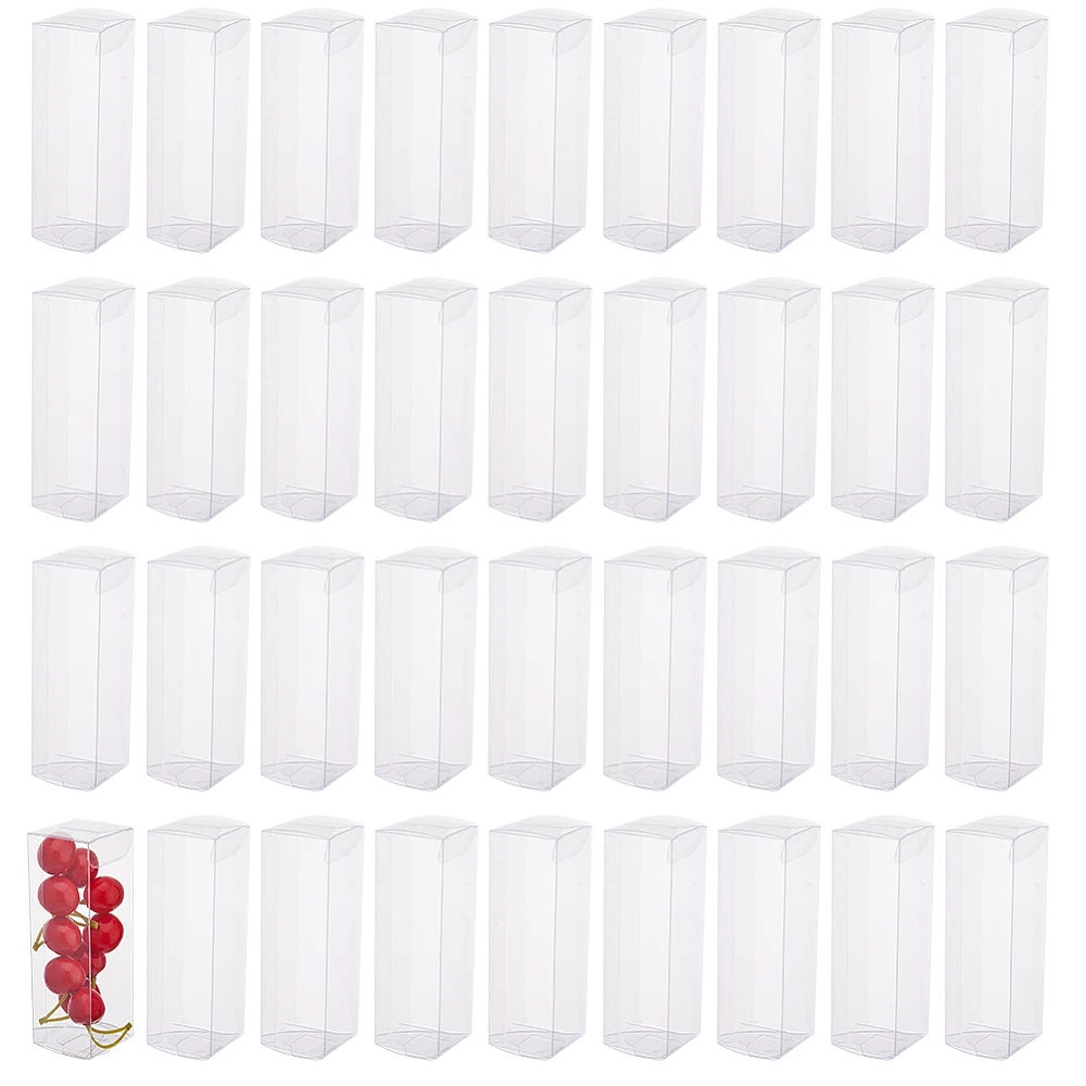 40Pcs 1.57 x 1.57 x 4.72 Clear PVC Plastic Gift Boxes Rectangle Waterproof Clear Favor Boxes Transparent Folding Gift Packaging