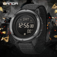 SANDA Men Electroni Watch Metronome Movement Step Counting Military Countdown Compass Outdoor Waterproof LED Digital Watch